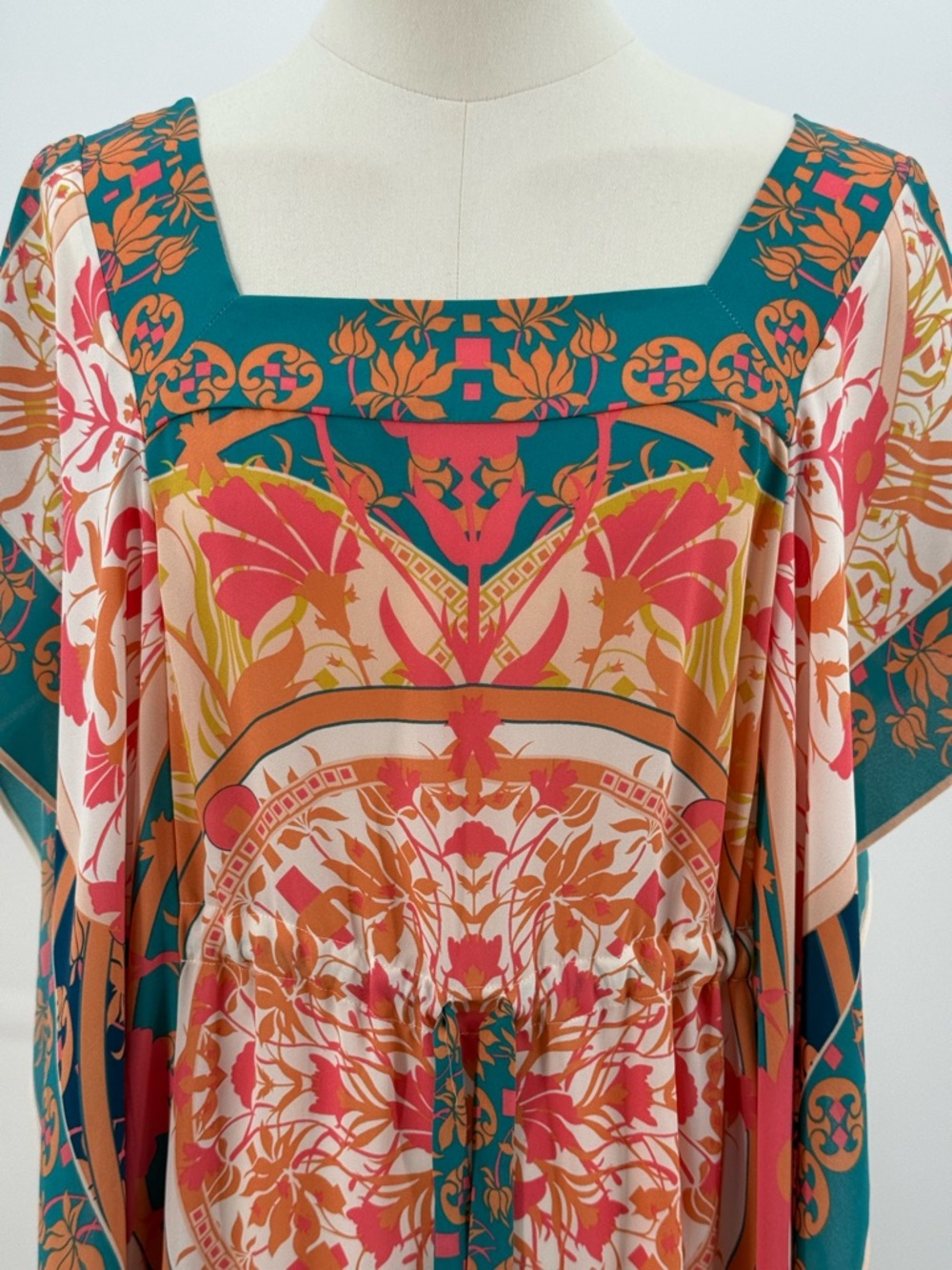 BCBGMAXAZRIA Inesa Floral Kaftan Tunic Kimono Coral Print Mini Dress Size XS - Picture 5 of 12